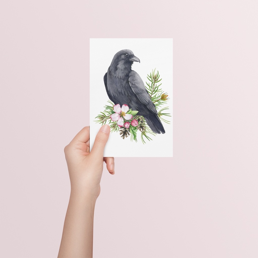 Raven Crow Bird Wall Art Watercolor Illustration Print Poster Card Unframed - Picture 4 of 7
